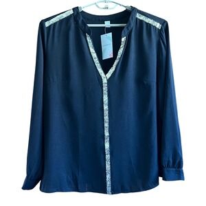 MakeMeChic 3X Black Sequin Blouse Top Plus Long Sleeve‎ Party NWT